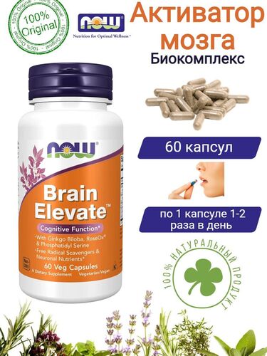 Now Foods Brain Elevate Formula, Комплекс для мозга, 60 капсул			